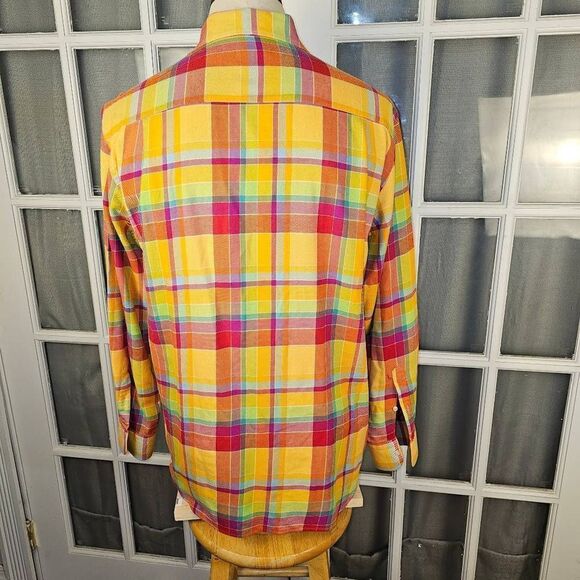 Paul & Shark Yachting Mens Yellow Red Orange Plaid Flannel Shirt Large - Picture 2 of 4